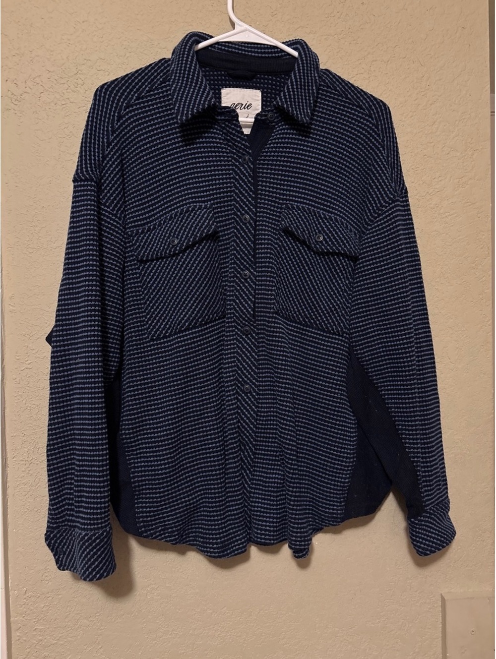 Aerie Navy Blue Patterned Button-Up Shirt Jacket - Size S